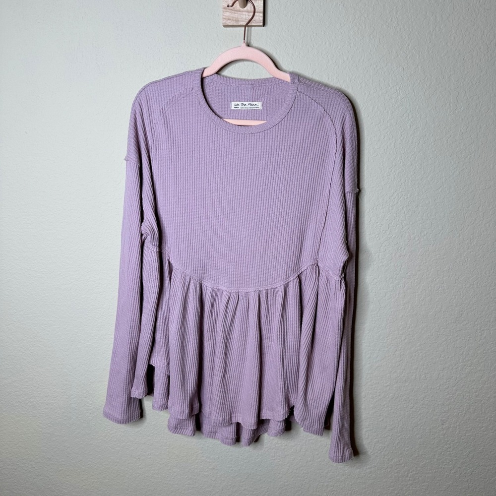 Free People We The Free Lavender Waffle Knit Babydoll Thermal Top M Y2K Style